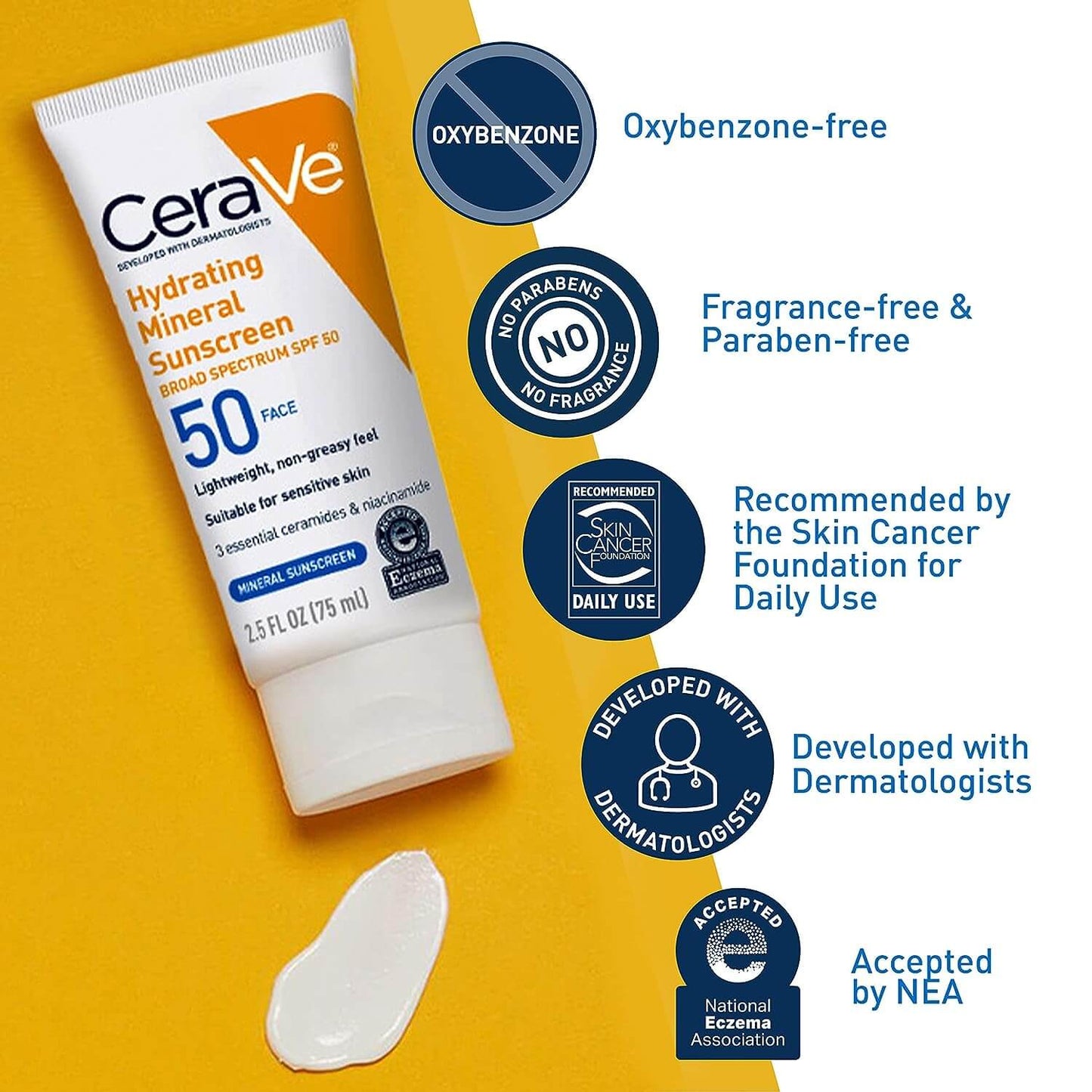 CeraVe Hydrating Mineral Sunscreen SPF 50 | 100 ML - CeraVe Hydrating SunBlock | Broad Spectrum SPF 50